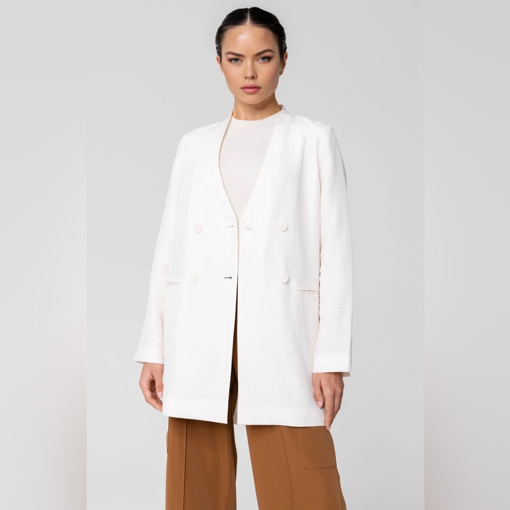Veiled Collection Longline Cupro Linen Oversized Blazer - Off White